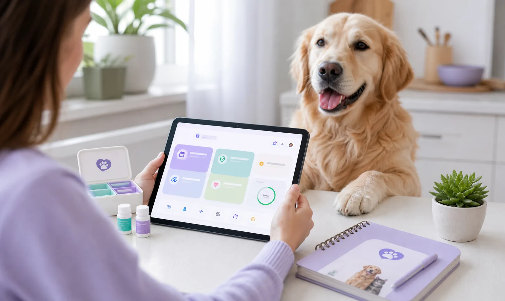 Responsable revisando recordatorios de salud para su mascota