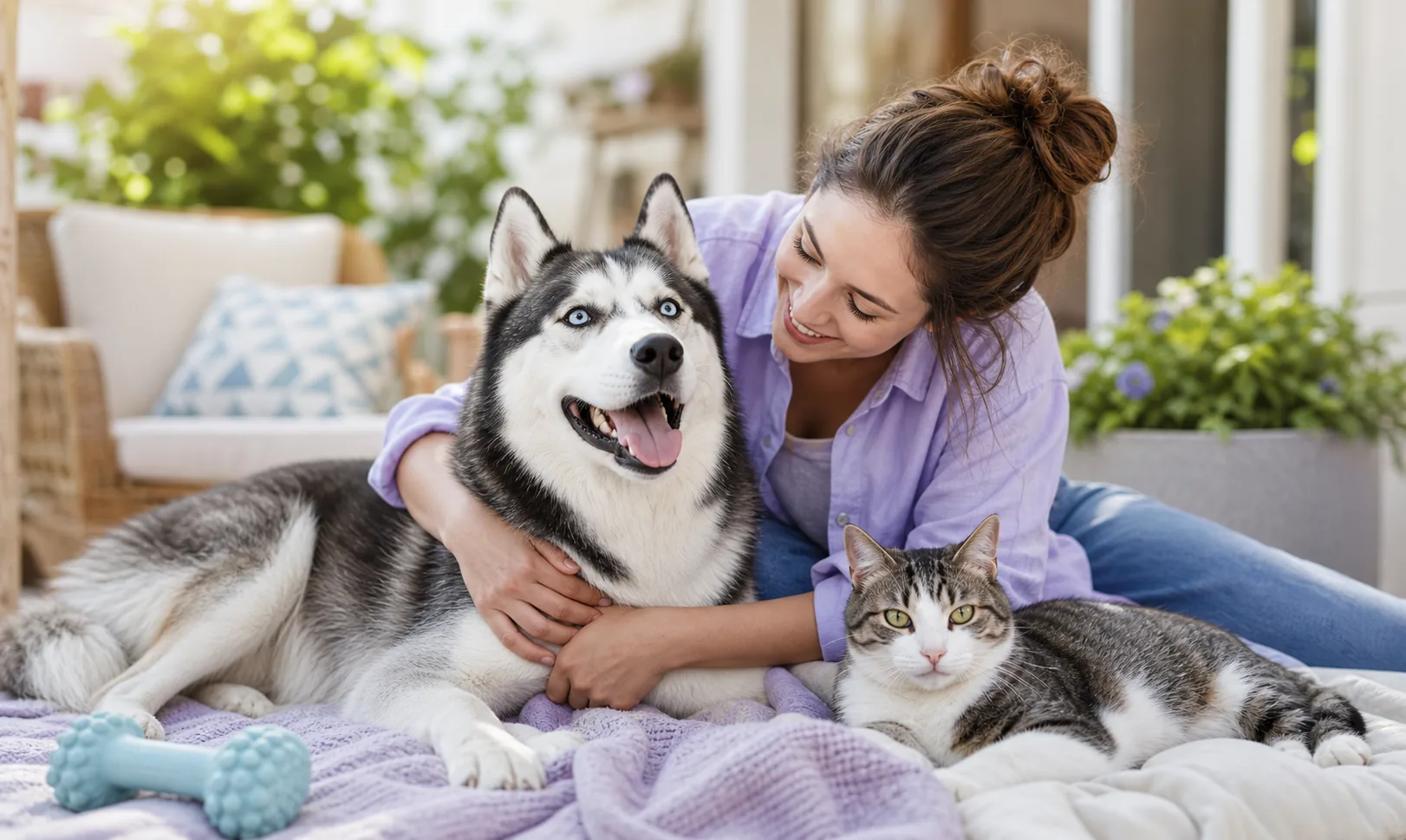 Perro y gato disfrutando un momento familiar
